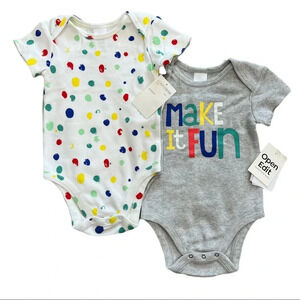 Open Edit White Gray Polka Dot Bodysuit Set 6 months